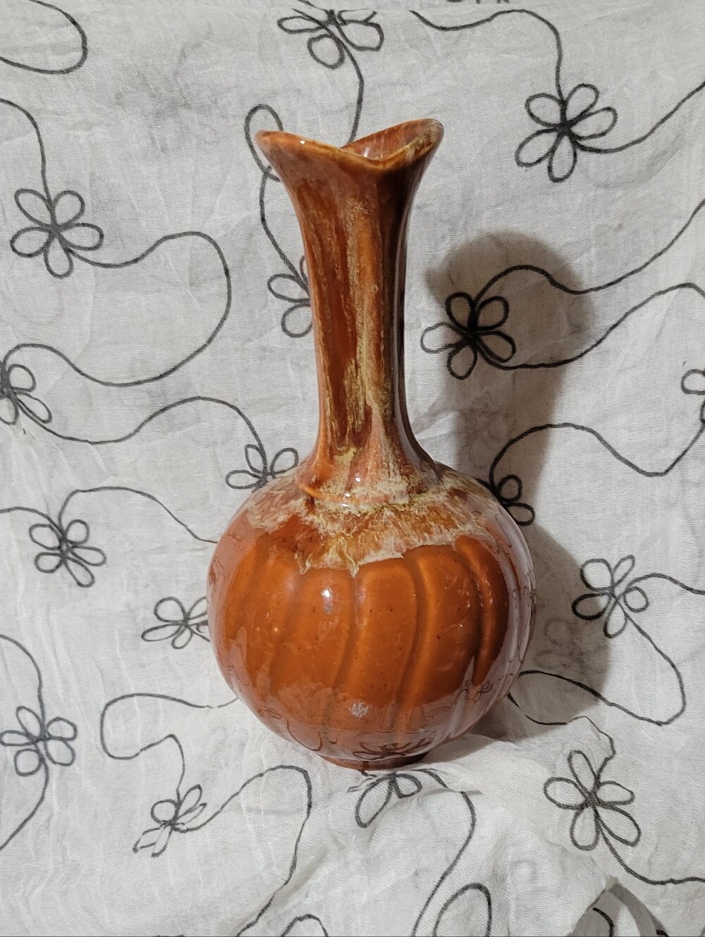 IPS Vintage Mid Mod Ceramic Vase Brown Orange and Yellow Swirl